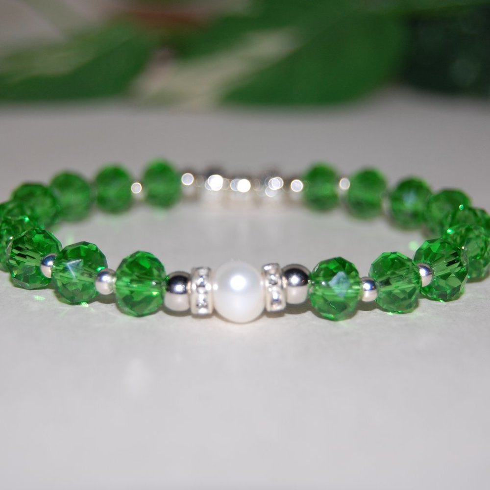 Freshwater Pearl Bracelet,Black Bracelet,Pearl and Black Glass Beads Bracelet